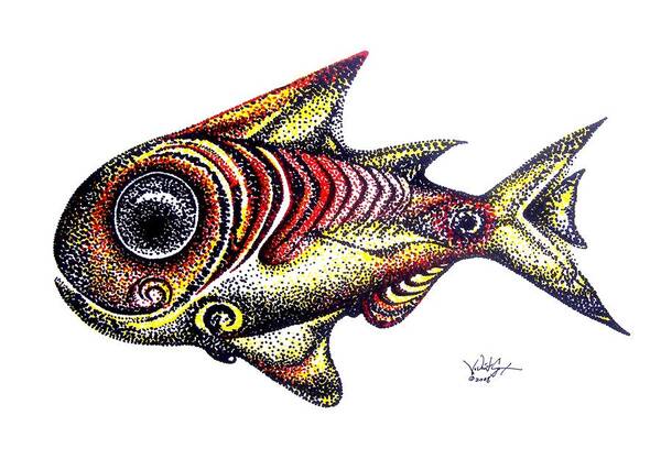 Fish Art Print featuring the painting Variegated Red Fish in Stipple by J Vincent Scarpace