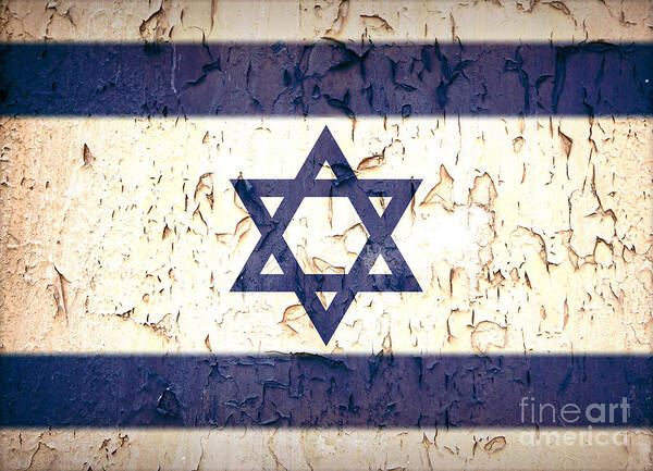Aged Art Print featuring the photograph Vintage Star of David flag by Jane Rix