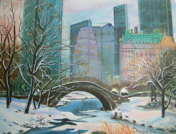 Winter Art Print featuring the painting Winter in New York by Manjiri Kanvinde