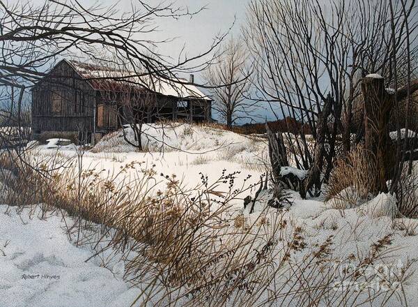 Barn Art Print featuring the painting Winter in Prince Edward County by Robert Hinves