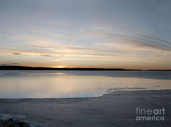 Sunset Art Print featuring the photograph Winter Sunset Over Lake by Art Whitton