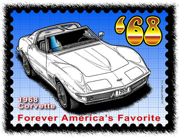 1968 Corvette Art Print featuring the drawing Year-By-Year 1968 Corvette by K Scott Teeters