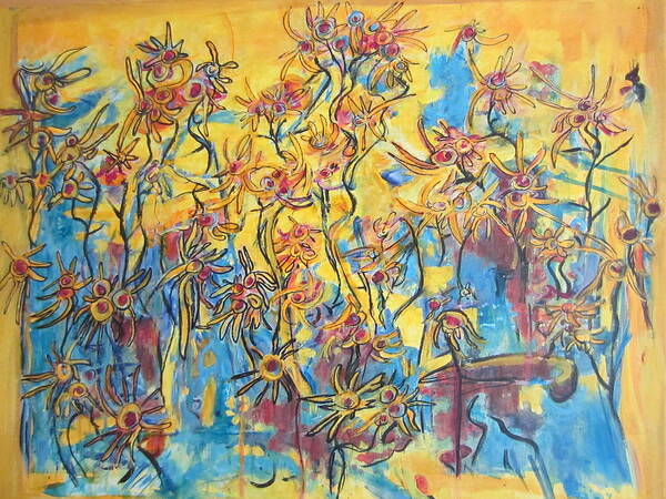 Art Art Print featuring the painting Yellows Singing the Blues by Francine Ethier