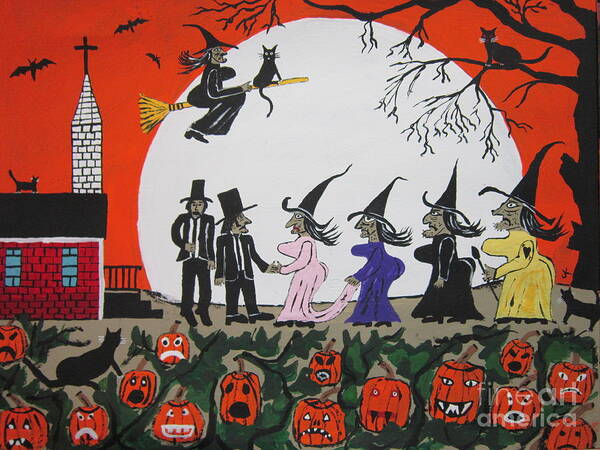 Full Moon Art Print featuring the painting A Halloween Wedding Painting by Jeffrey Koss