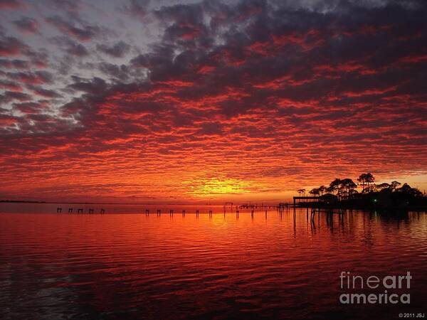 20110205 Art Print featuring the photograph 0205 Awesome Sunset Colors on Santa Rosa Sound by Jeff at JSJ Photography