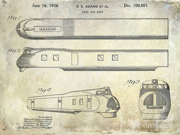 Train Patent Art Print featuring the photograph 1936 Train Patent by Jon Neidert