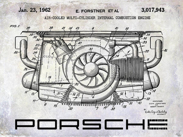 Porsche Patent Art Print featuring the photograph 1962 Porsche Engine Patent by Jon Neidert