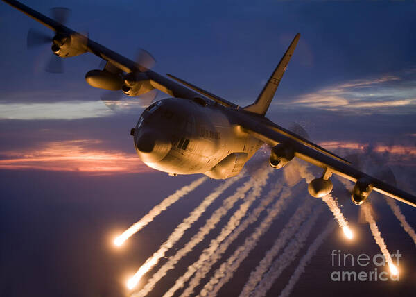 Smoke Art Print featuring the photograph A C-130 Hercules Releases Flares by HIGH-G Productions
