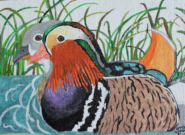 Mandarin Ducks Art Print featuring the painting A Lovely Pair #1 by Amy Gallagher