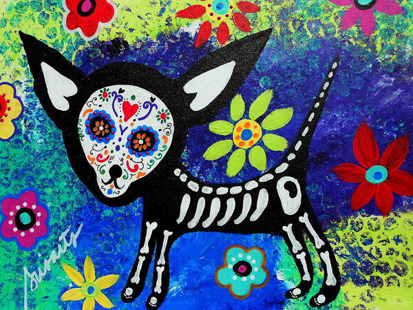 Day Of The Dead Art Print featuring the painting Chihuahua Day Of The Dead #1 by Pristine Cartera Turkus