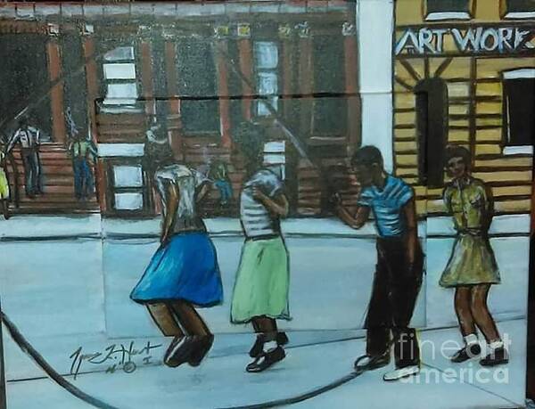 Urban Outfitters You Know Art Print featuring the painting Double Dutch Urban Games by Tyrone Hart