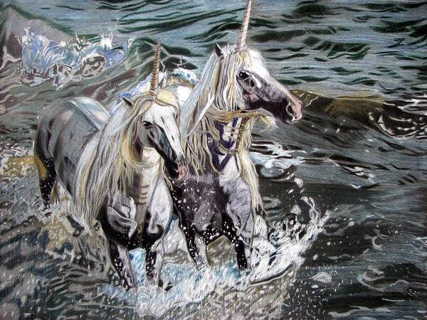 Horse Art Print featuring the drawing Freedom and friendship by Melita Safran