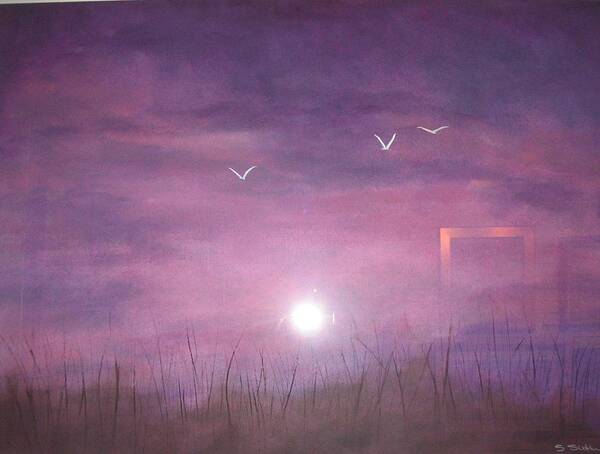 Purple Sky Art Print featuring the painting In Flight #1 by Sheryl Sutherland