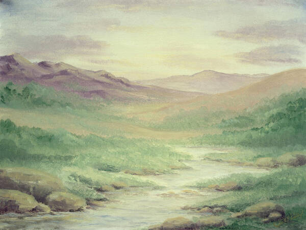 Landscape Art Print featuring the painting Lazy Creek #1 by Cathy Cleveland