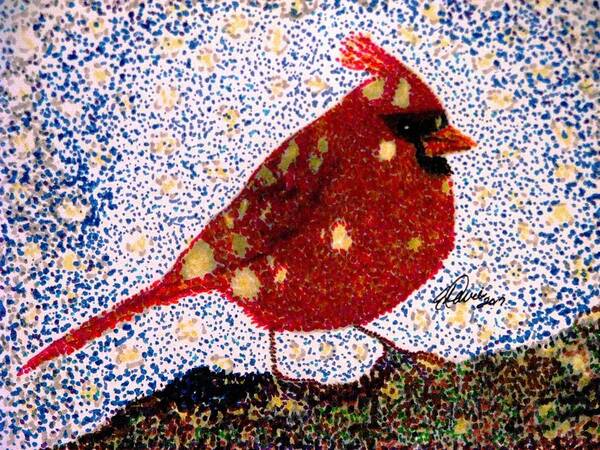 Cardinal Paintings Art Print featuring the painting Let It Snow #1 by Angela Davies