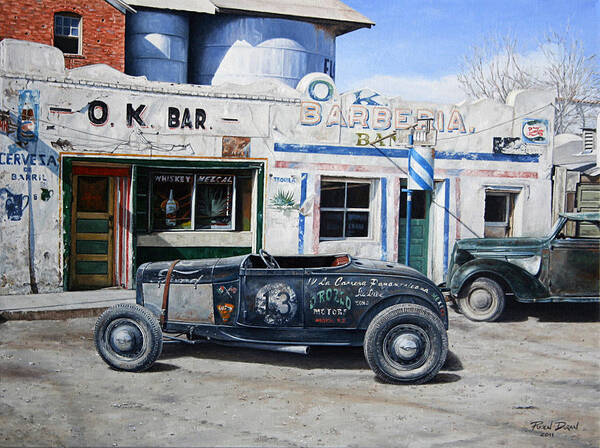 Hot Rod Art Print featuring the painting Lucky 13 by Ruben Duran