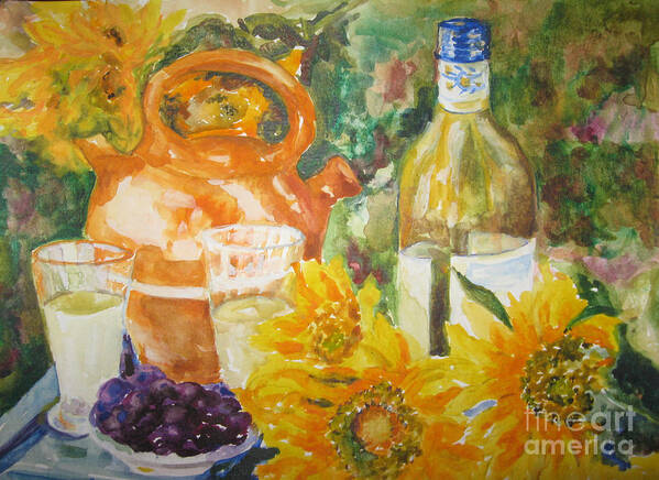Sunflowers Art Print featuring the painting Lunch in Provence #1 by Lisa Boyd