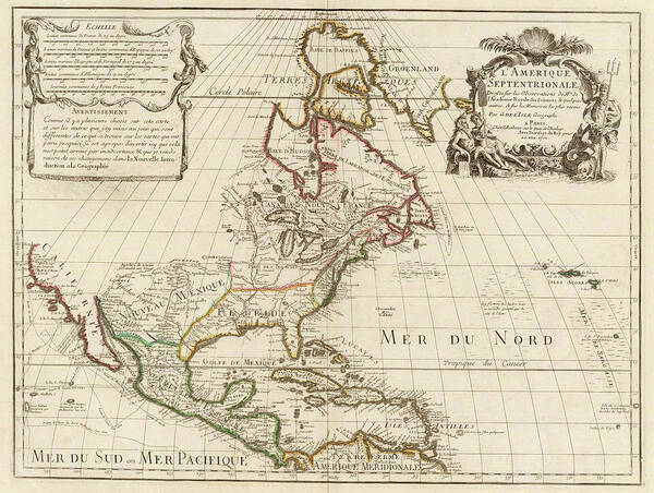 Map Art Print featuring the painting Mexico, Florida, English Lands, Isles Antilles #1 by Guillaume Delisle