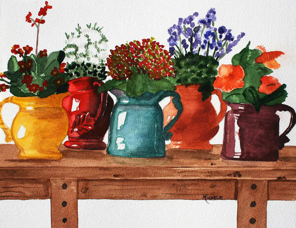 Flowers Art Print featuring the painting Pitchers in Bloom #1 by Michele Turney