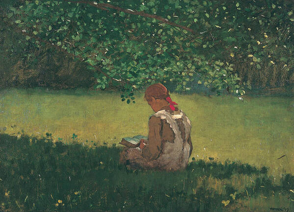 Winslow Homer Art Print featuring the painting Reading by the Brook #1 by Winslow Homer