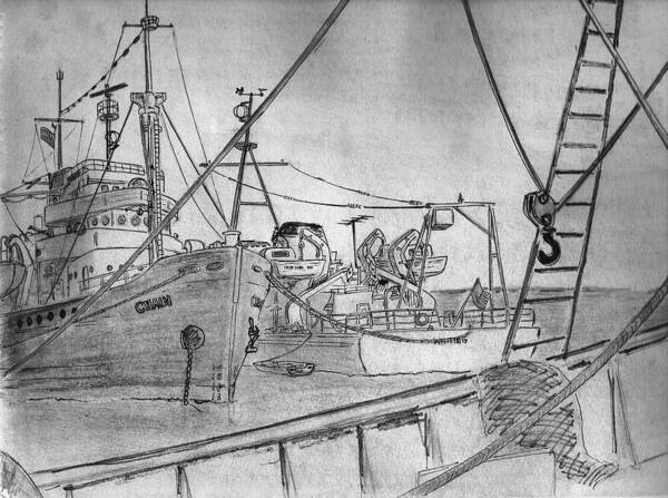 Landscape Art Print featuring the drawing RV Chain and USCGSS Whiting #1 by Vic Delnore