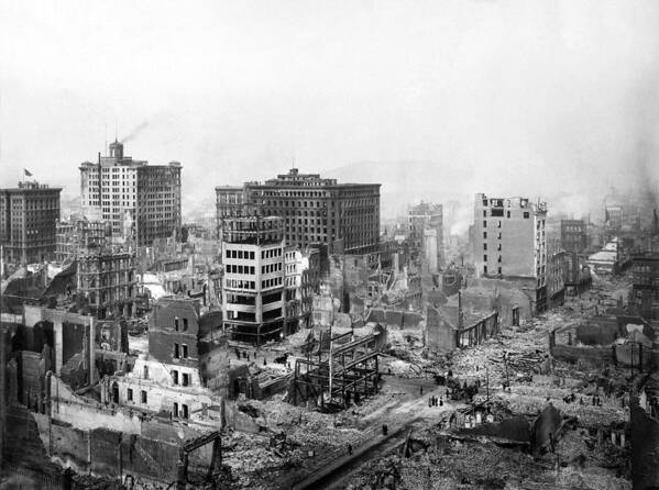 Earthquake Art Print featuring the photograph San Francisco Earthquake Aftermath - 1906 #1 by War Is Hell Store