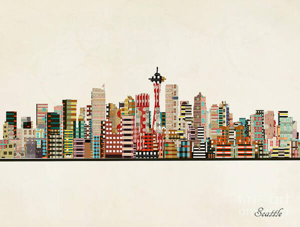 Seattle Art Print featuring the painting Seattle Skyline #1 by Bri Buckley
