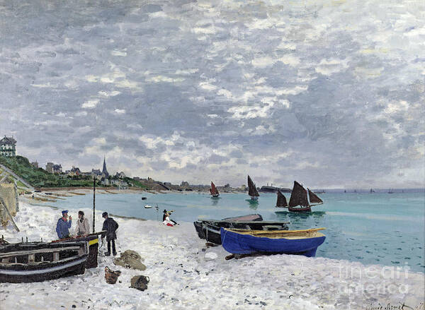 Coastal;french;rowing Boat;sailing;sainte Adresse; Boats Art Print featuring the painting The Beach at Sainte Adresse by Claude Monet