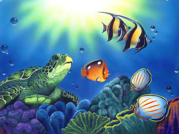 Turtle Art Print featuring the painting Turtle Dreams by Angie Hamlin