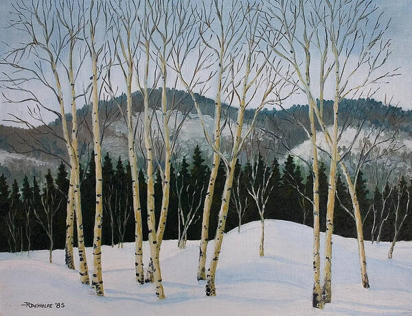Trees Art Print featuring the painting Winter Poplars #1 by Richard De Wolfe