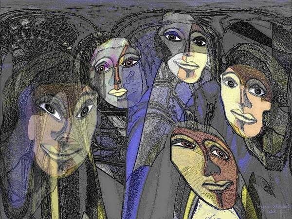 Faces Art Print featuring the painting 174 - Nice Ladies by Irmgard Schoendorf Welch