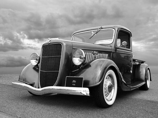 1936 Ford V8 Art Print featuring the photograph 1936 Ford V8 in Black and White by Gill Billington