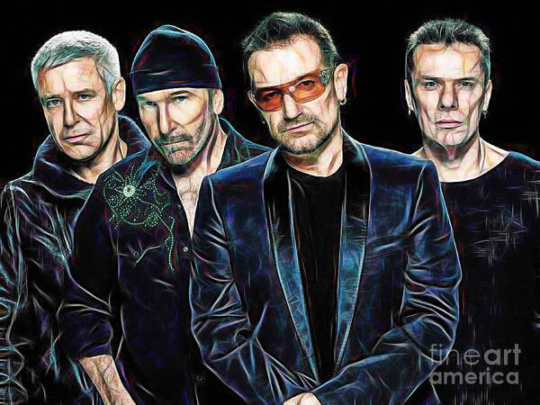 Bono Art Print featuring the mixed media Bono U2 Collection by Marvin Blaine