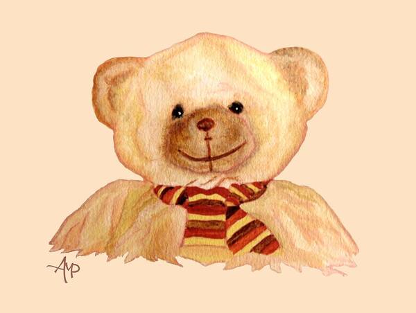 Cuddly Animals Art Print featuring the painting Cuddly Bear by Angeles M Pomata