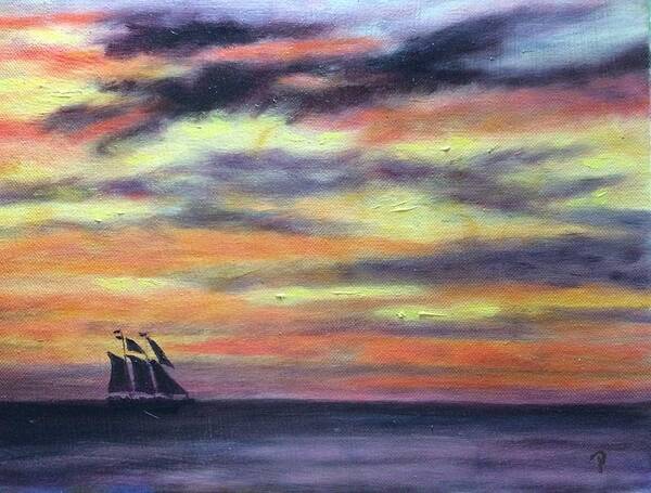 Water Art Print featuring the painting Evening in Paradise by Paula Emery