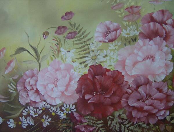 Flowers Art Print featuring the painting Family Flowers #2 by Leslie Manley