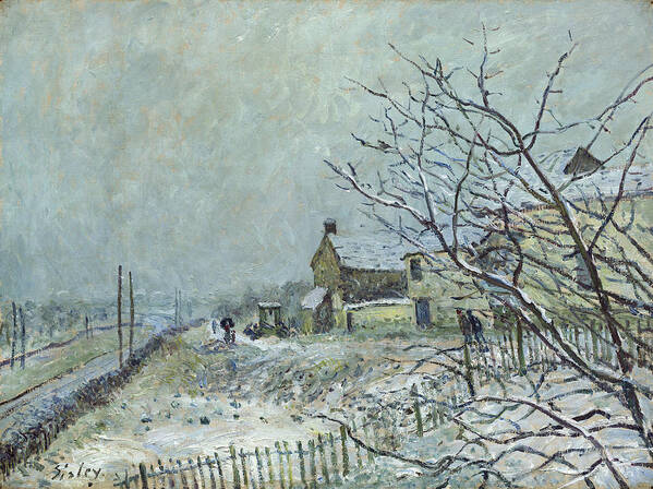 Alfred Sisley Art Print featuring the painting First Snow at Veneux-Nadon #3 by Alfred Sisley