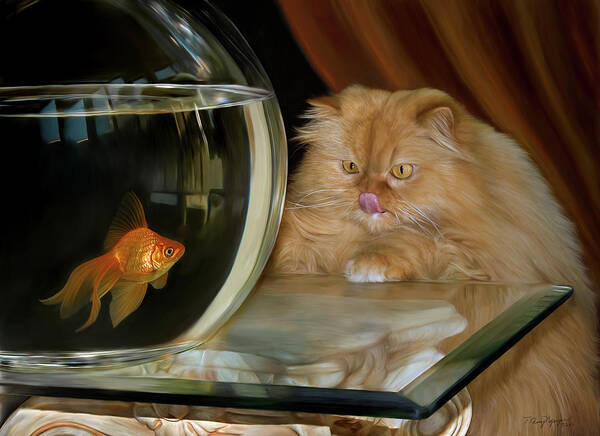 Cat Art Print featuring the digital art I love sushi #2 by Thanh Thuy Nguyen