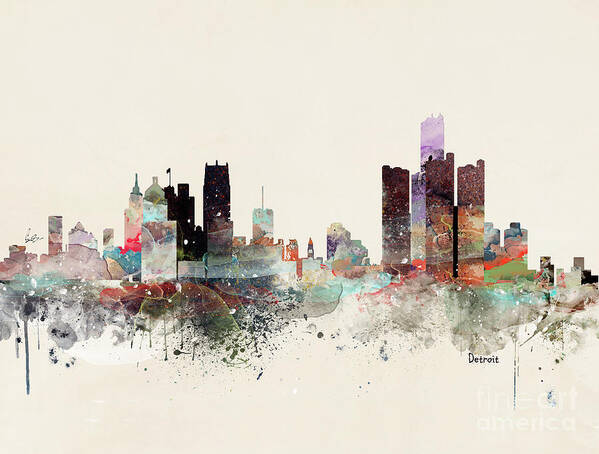 Detroit Michigan Art Print featuring the painting Detroit Michigan Skyline #3 by Bri Buckley