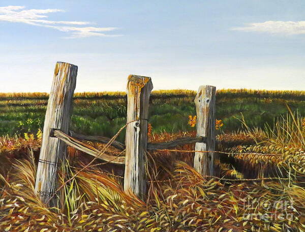 Farm Art Print featuring the painting 3 Old Posts by Marilyn McNish