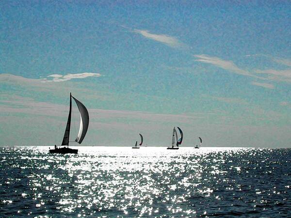 Fairhope Art Print featuring the photograph 4 Boats on the Horizon by Michael Thomas