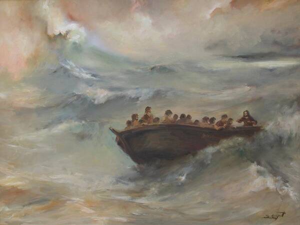 Calming The Storm Art Print featuring the painting Calming the storm #4 by Tigran Ghulyan
