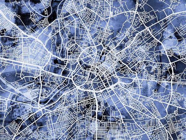 Manchester Art Print featuring the digital art Manchester England Street Map #4 by Michael Tompsett