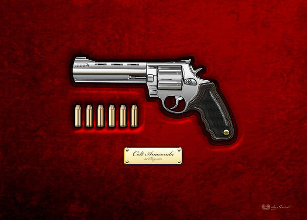 The Armory By Serge Averbukh Art Print featuring the photograph .44 Magnum Colt Anaconda on Red Velvet #44 by Serge Averbukh