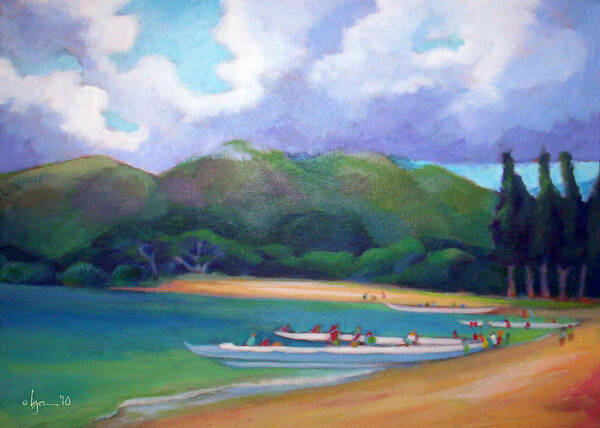 Kailua Art Print featuring the painting 5 p.m. Canoe Club by Angela Treat Lyon