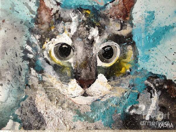 Gray Cat Art Print featuring the painting 50 Shades of Kitty by Kasha Ritter