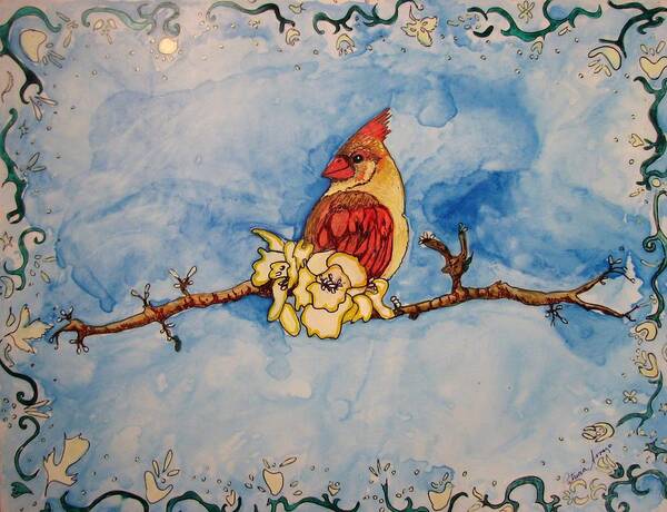 Cardinal Art Print featuring the painting A Birds Delight by Patricia Arroyo