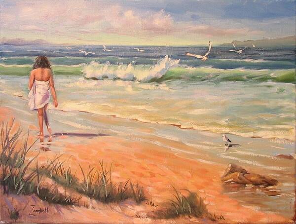 Seascape Art Print featuring the painting A Little Piece of Heaven donated for breast cancer auction by Laura Lee Zanghetti