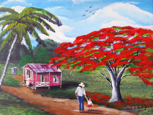 Flamboyan Art Print featuring the painting A Memorable Walk by Luis F Rodriguez