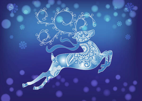 Blue Christmas Reindeer Art Print featuring the digital art Abstract Blue Christmas Reindeer by Serena King